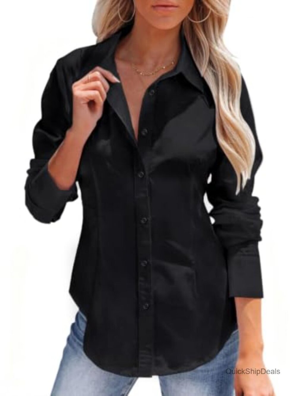 Womens Button Down Shirt Wrinkle Free Long Sleeve Office Blouse